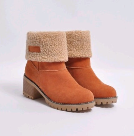 Mid-Tube Suede Snow Boots – Thick Heel for Winter Comfort