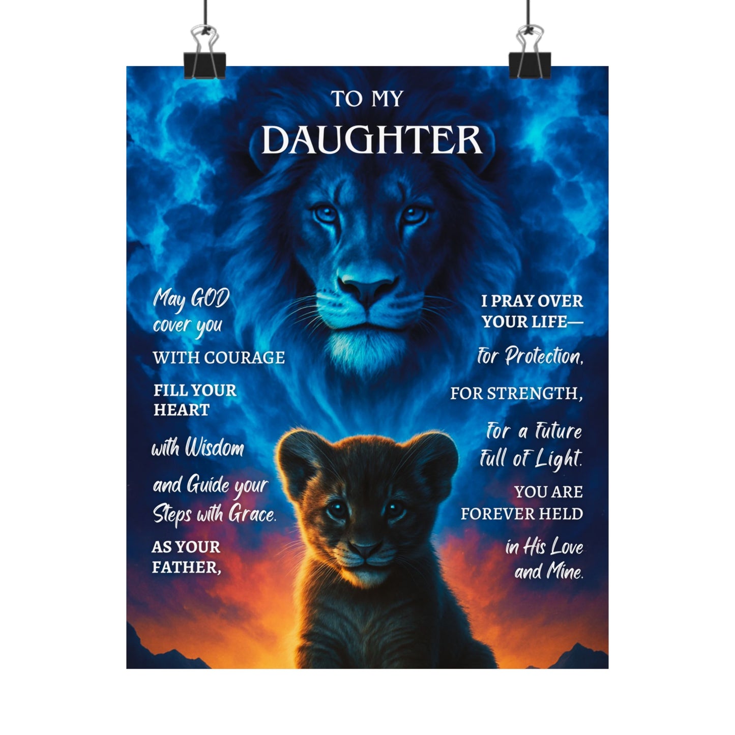 Poster — 'To My Daughter' Lion & Cub Christian Blessing, Wall Art
