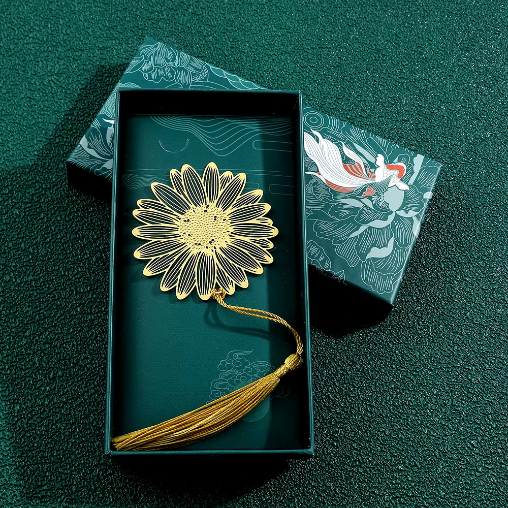 Chinese Style Handmade Book Mark Golden Rose Lotus Flower Bookmarks Reading Marker for Book Lover Gifts for Friend Collection