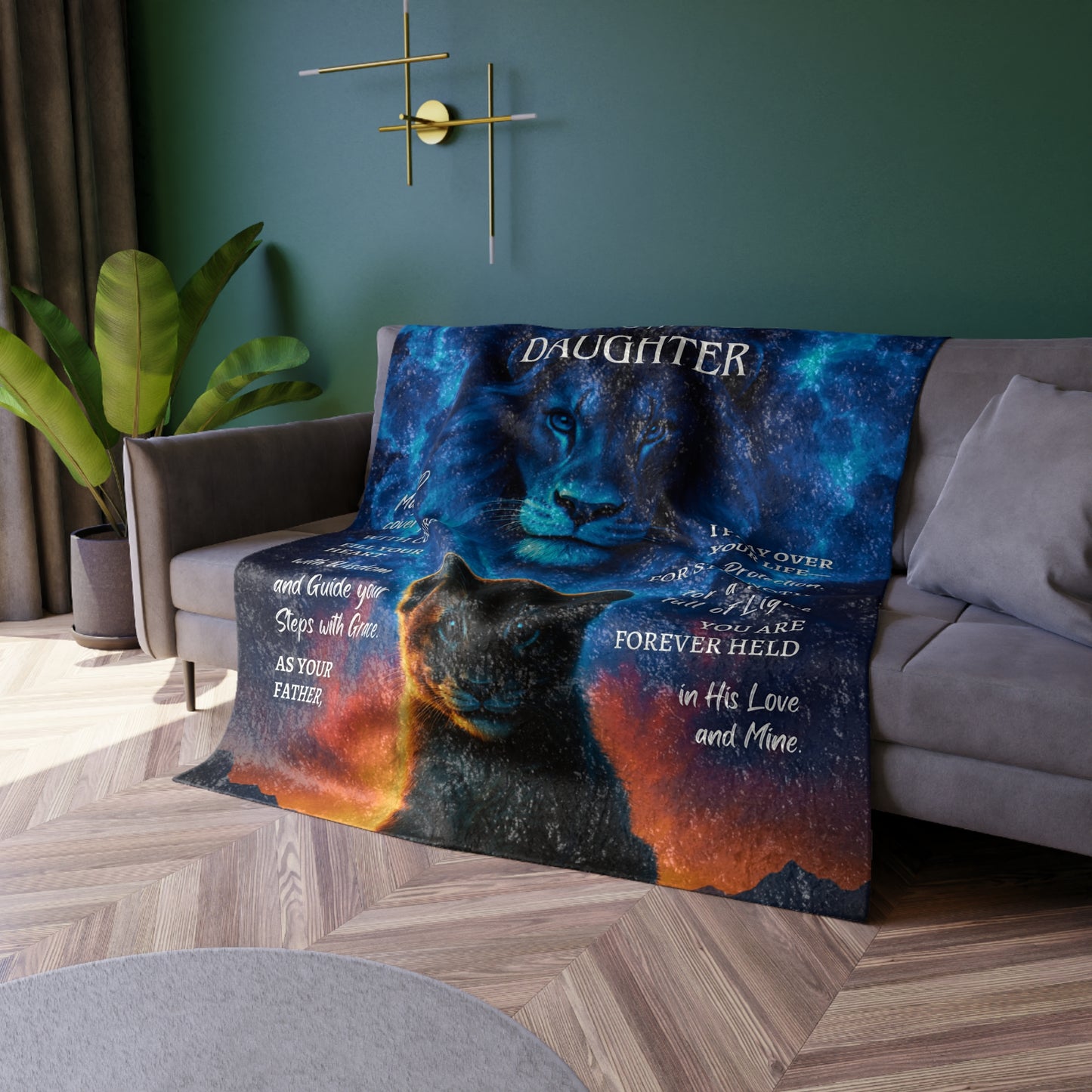 Personalize Crushed Velvet - Lion & Cub Keepsake Prayer Blanket