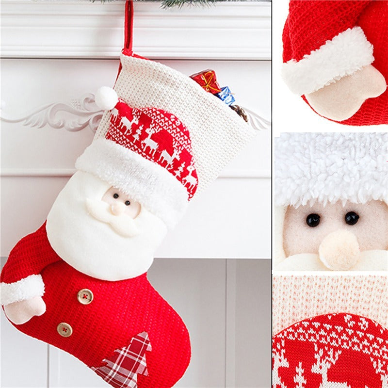 Large Red & White Knitted Christmas Stocking – Santa Fireplace Decor & Candy Holder - Design Studios Direct