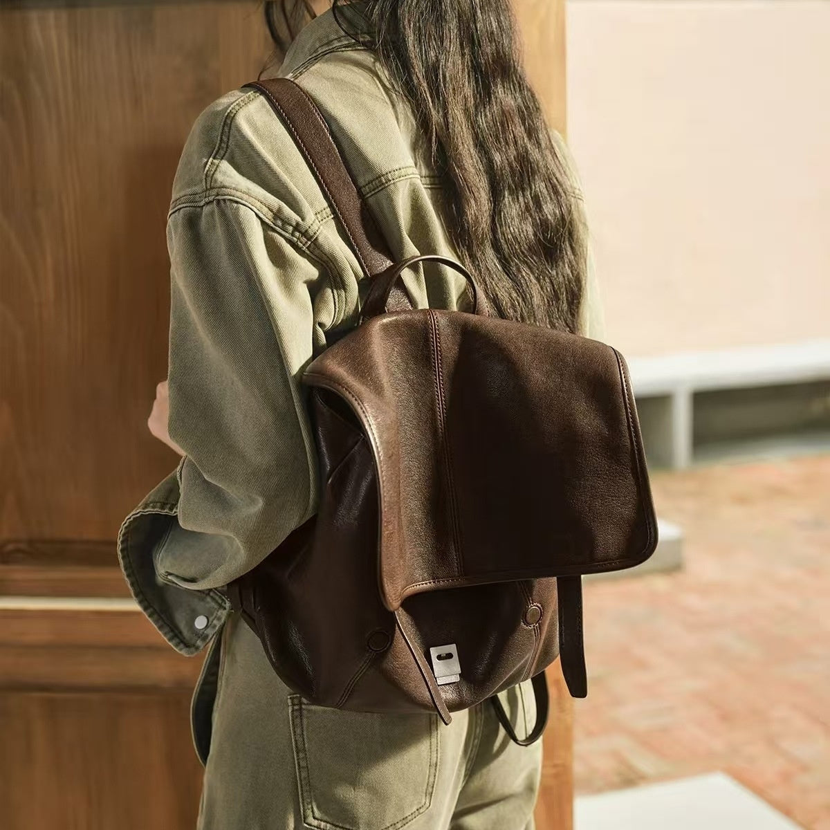 Vegetable-Tanned Leather Messenger Backpack