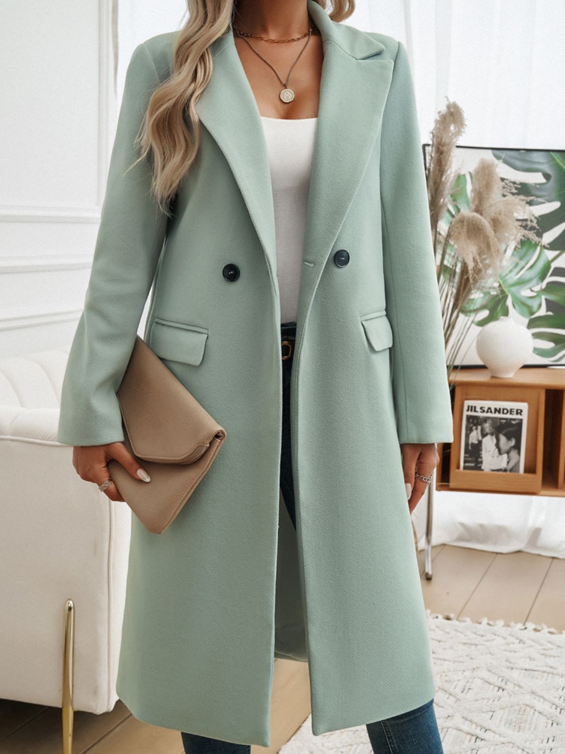 Devine Pocketed Collared Neck Long Sleeve Coat - Design Studios Direct