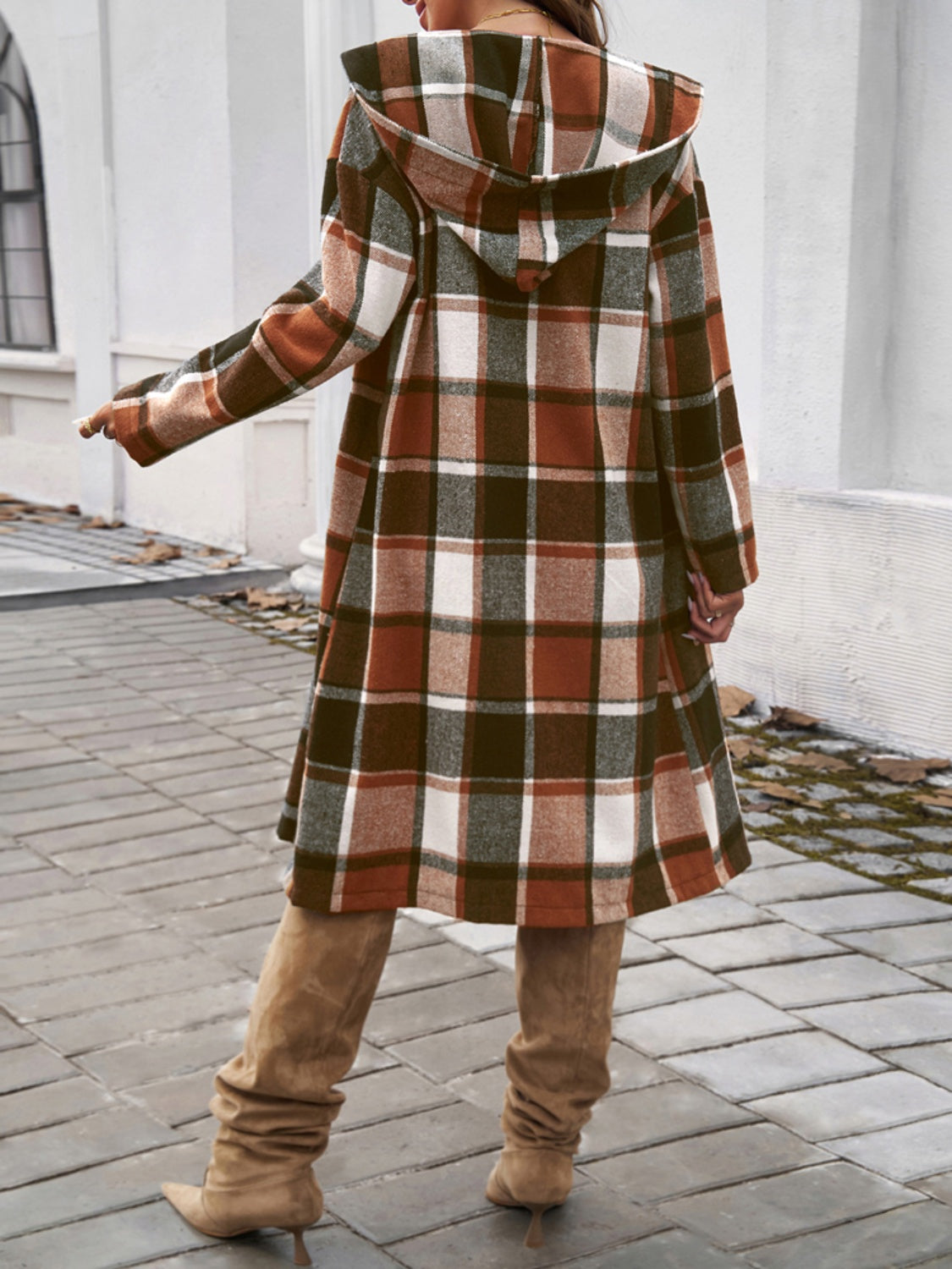 Devine Plaid Long Sleeve Hooded Coat - Design Studios Direct