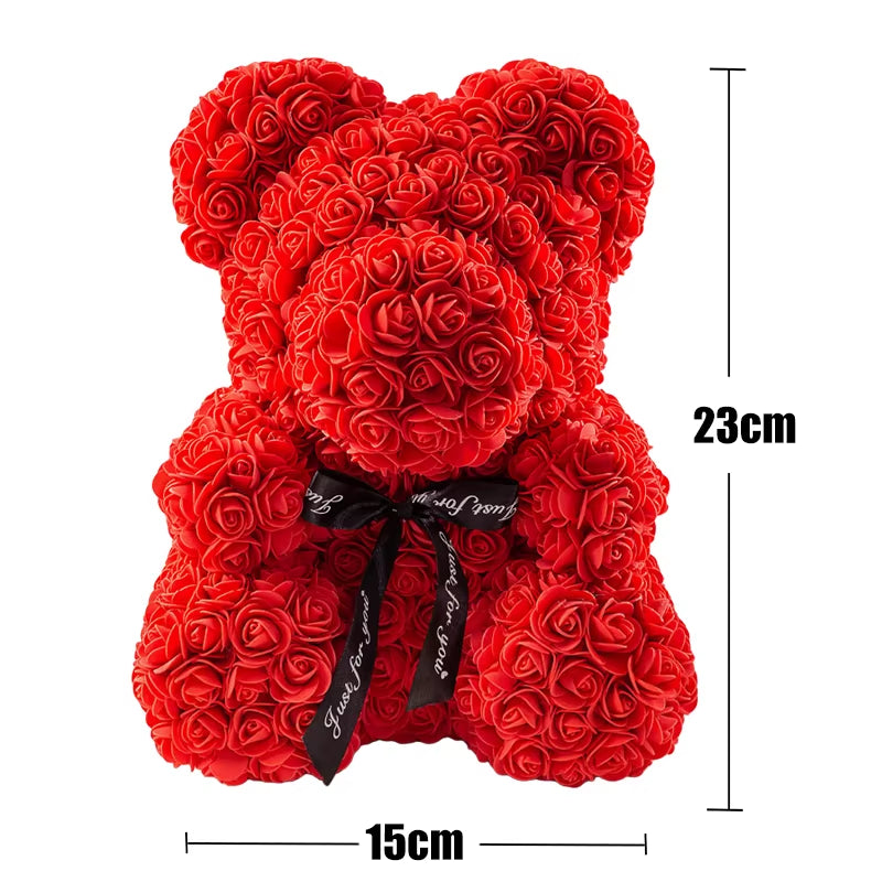 Rose Bear with Box Lights Valentine Gifts Decoration Artificial Flower Teddy Bear for Women/Girlfriend Love Flower Birthday Gift