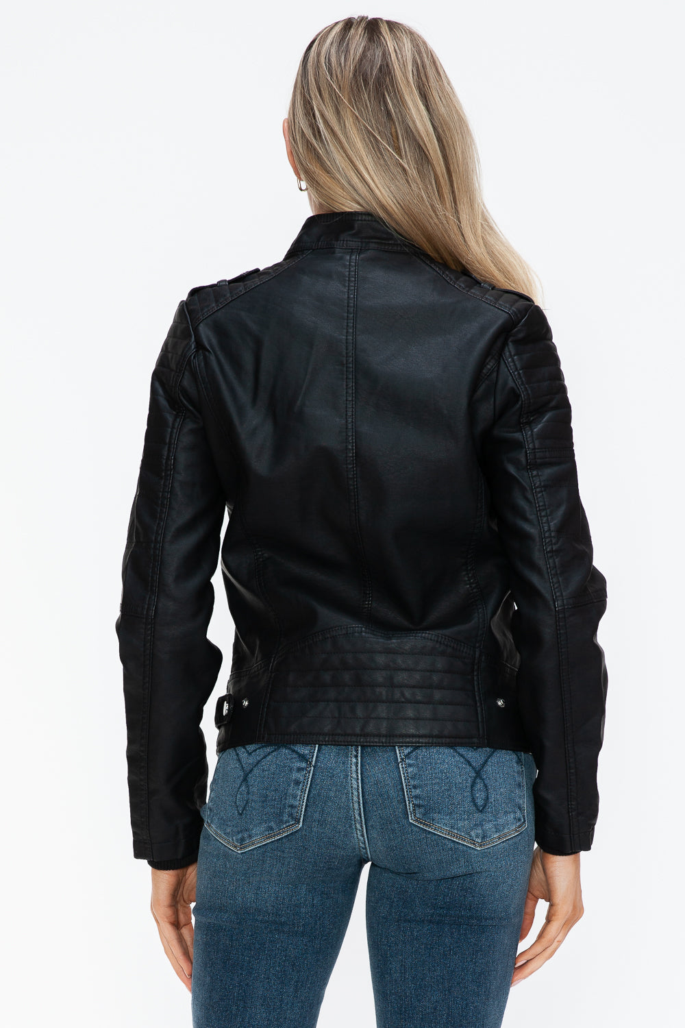 Snobbish PU Leather Biker Jacket with Side Zip Pockets - Design Studios Direct