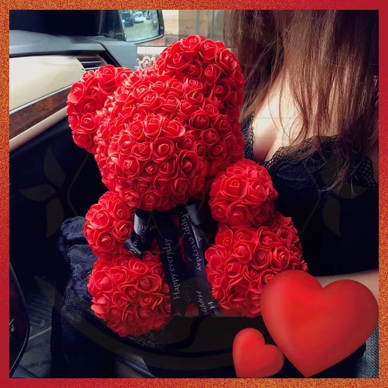 Rose Bear with Box Lights Valentine Gifts Decoration Artificial Flower Teddy Bear for Women/Girlfriend Love Flower Birthday Gift