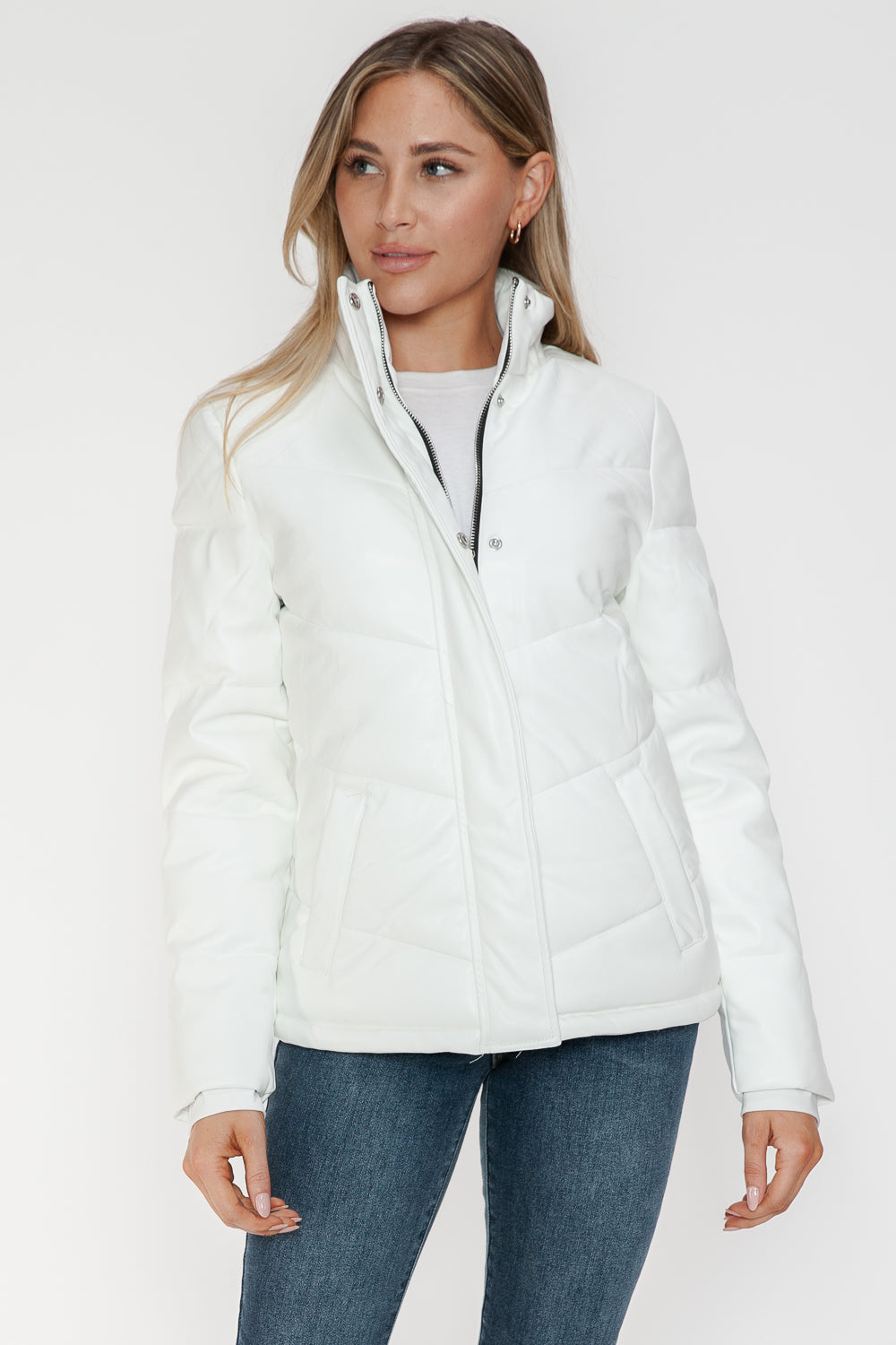 Snobbish Pocketed Zip Up Turtleneck Puffer Jacket - Design Studios Direct