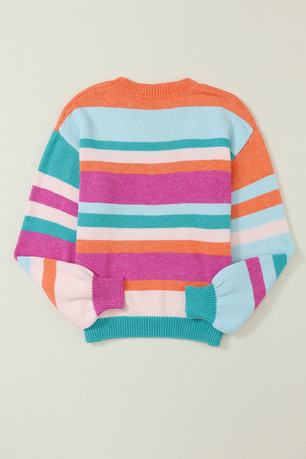 Multicolor Striped Knit Drop Shoulder Puff Sleeve Sweater - Design Studios Direct