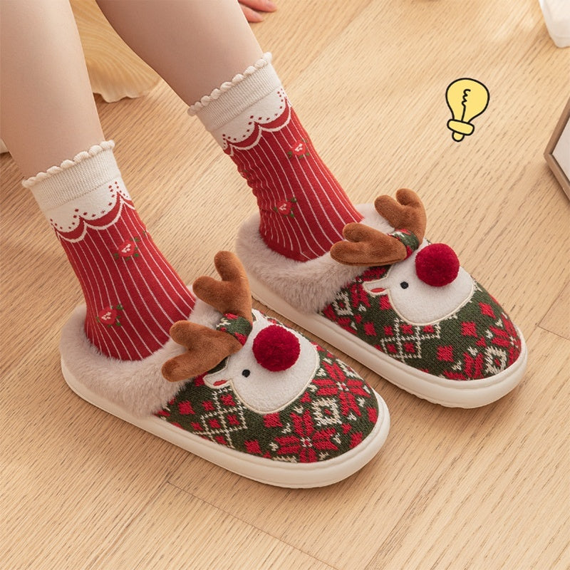 Cute Elk Plush Slippers – Cozy Non-Slip Winter House Shoes for Women - Design Studios Direct