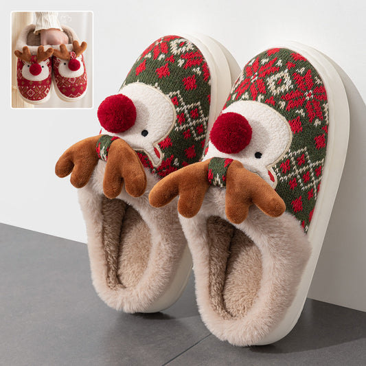 Cute Elk Plush Slippers – Cozy Non-Slip Winter House Shoes for Women - Design Studios Direct