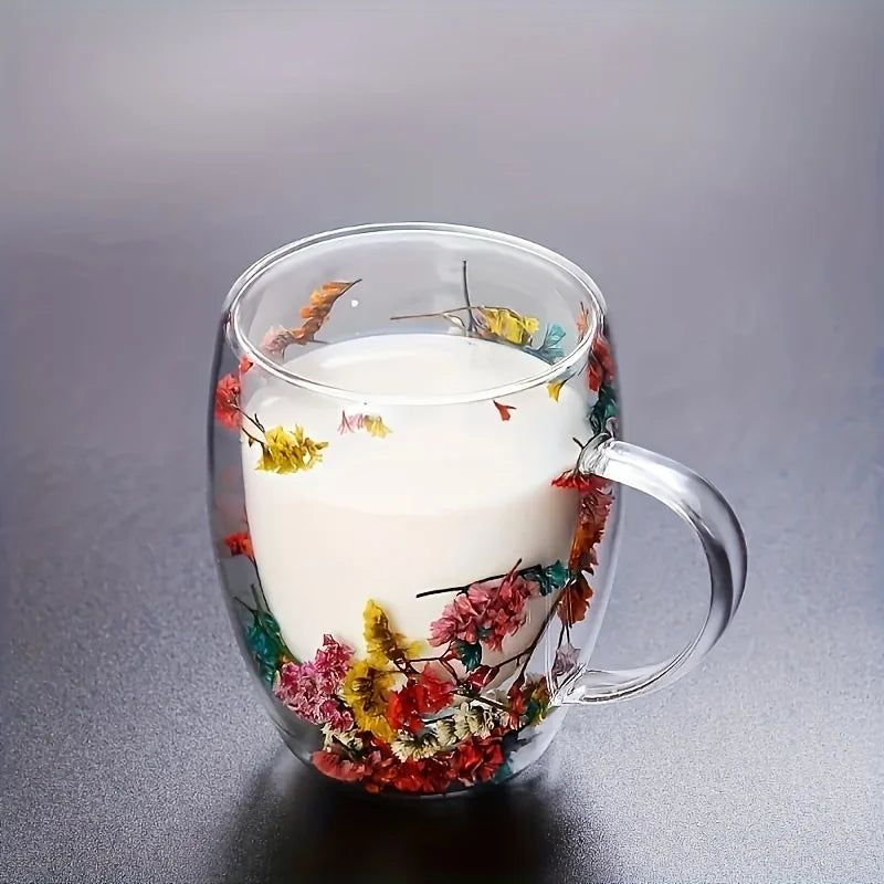 Flowers Double Insulated Glass Cup for Hot and Cold - Design Studios Direct