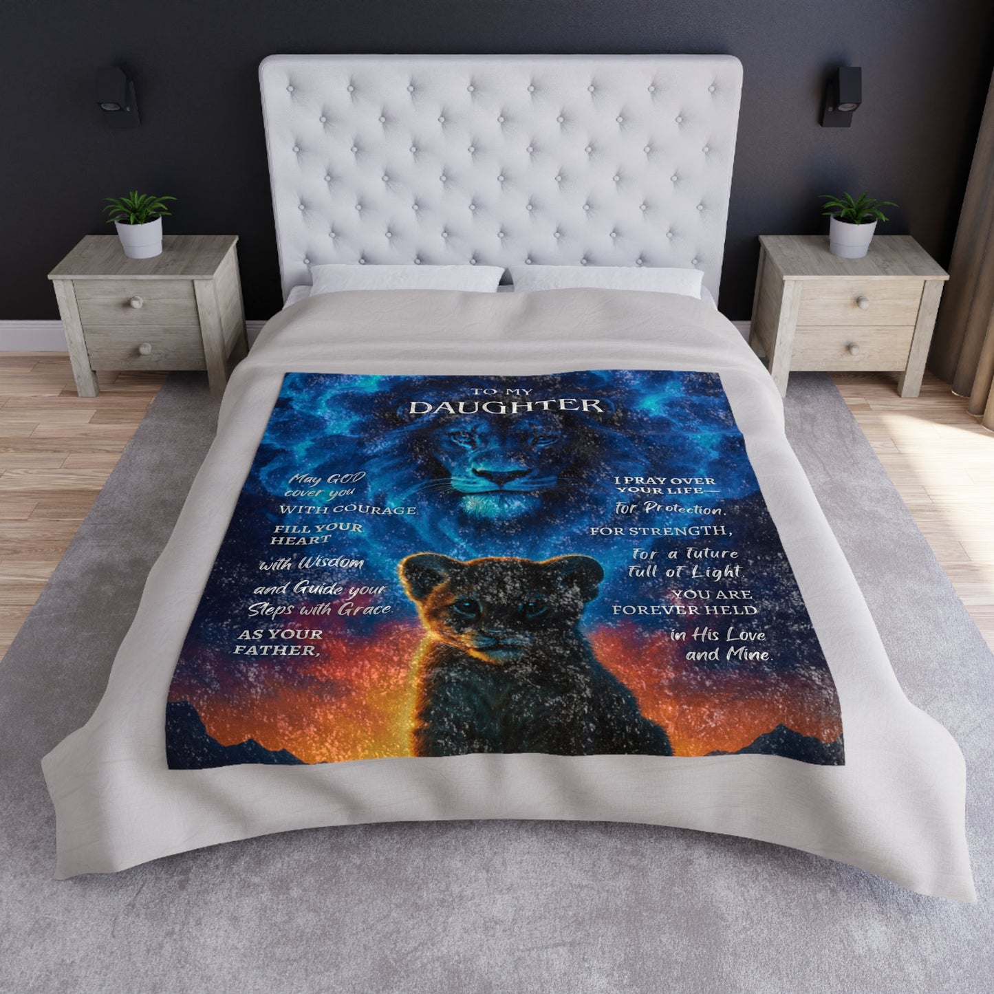 Personalize Crushed Velvet - Lion & Cub Keepsake Prayer Blanket