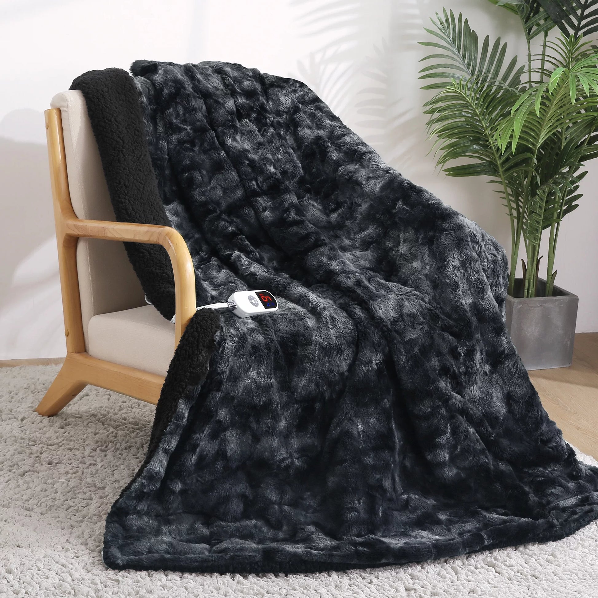 Soft Faux Fur Heated Blanket with Large LED Display - Design Studios Direct