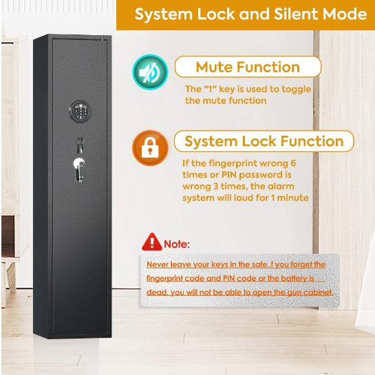 Firearm Safe With LED Lights And Alarm System, Biometric Fingerprint Rifle Safe Long Gun Cabinet With Removable Shelf - Design Studios Direct