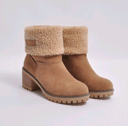 Mid-Tube Suede Snow Boots – Thick Heel for Winter Comfort - Design Studios Direct