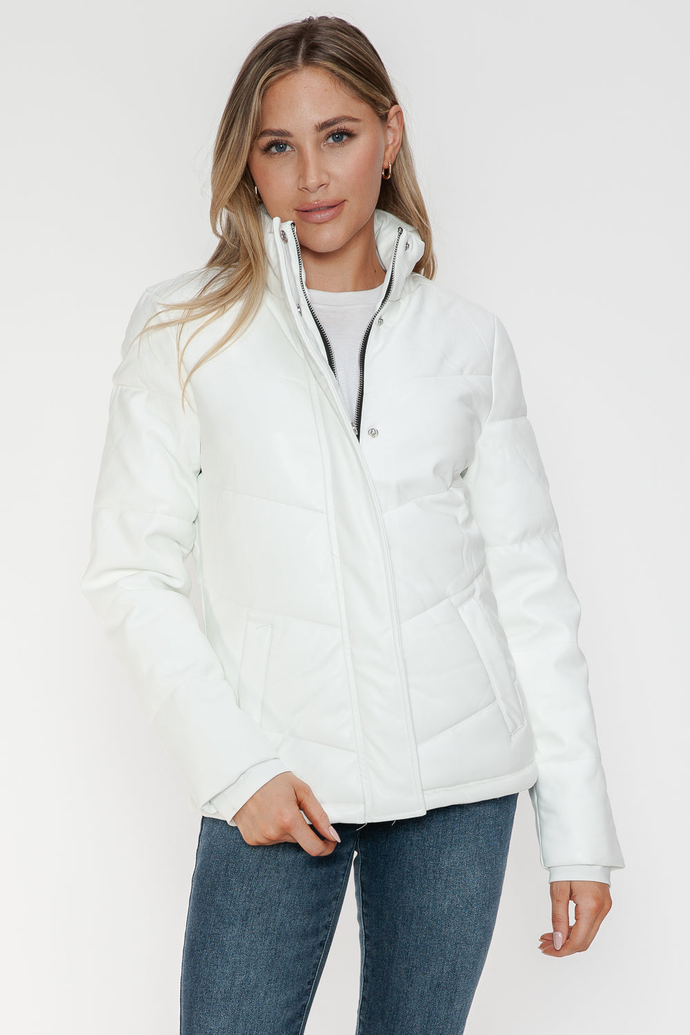 Snobbish Pocketed Zip Up Turtleneck Puffer Jacket - Design Studios Direct