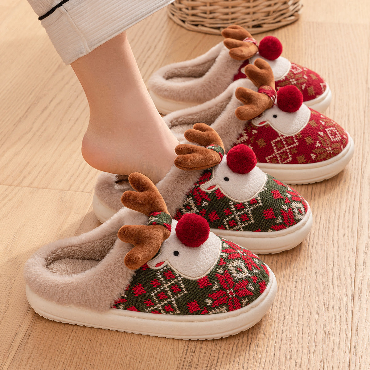 Cute Elk Plush Slippers – Cozy Non-Slip Winter House Shoes for Women - Design Studios Direct