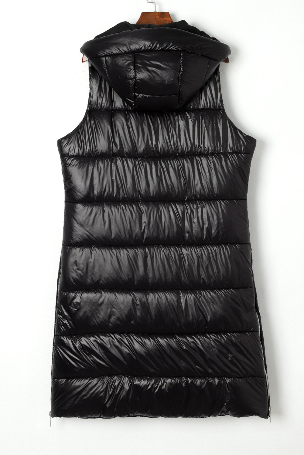 Black Hooded Long Quilted Vest Coat - Design Studios Direct