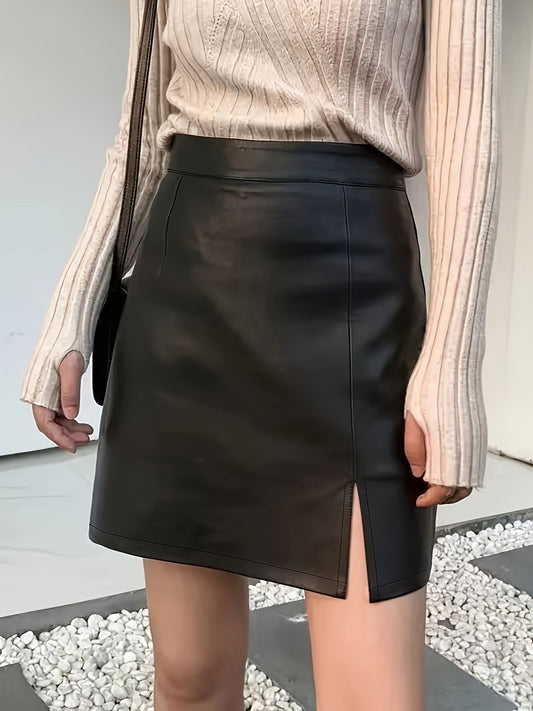 PU Leather Slit Mini Skirt - Design Studios Direct