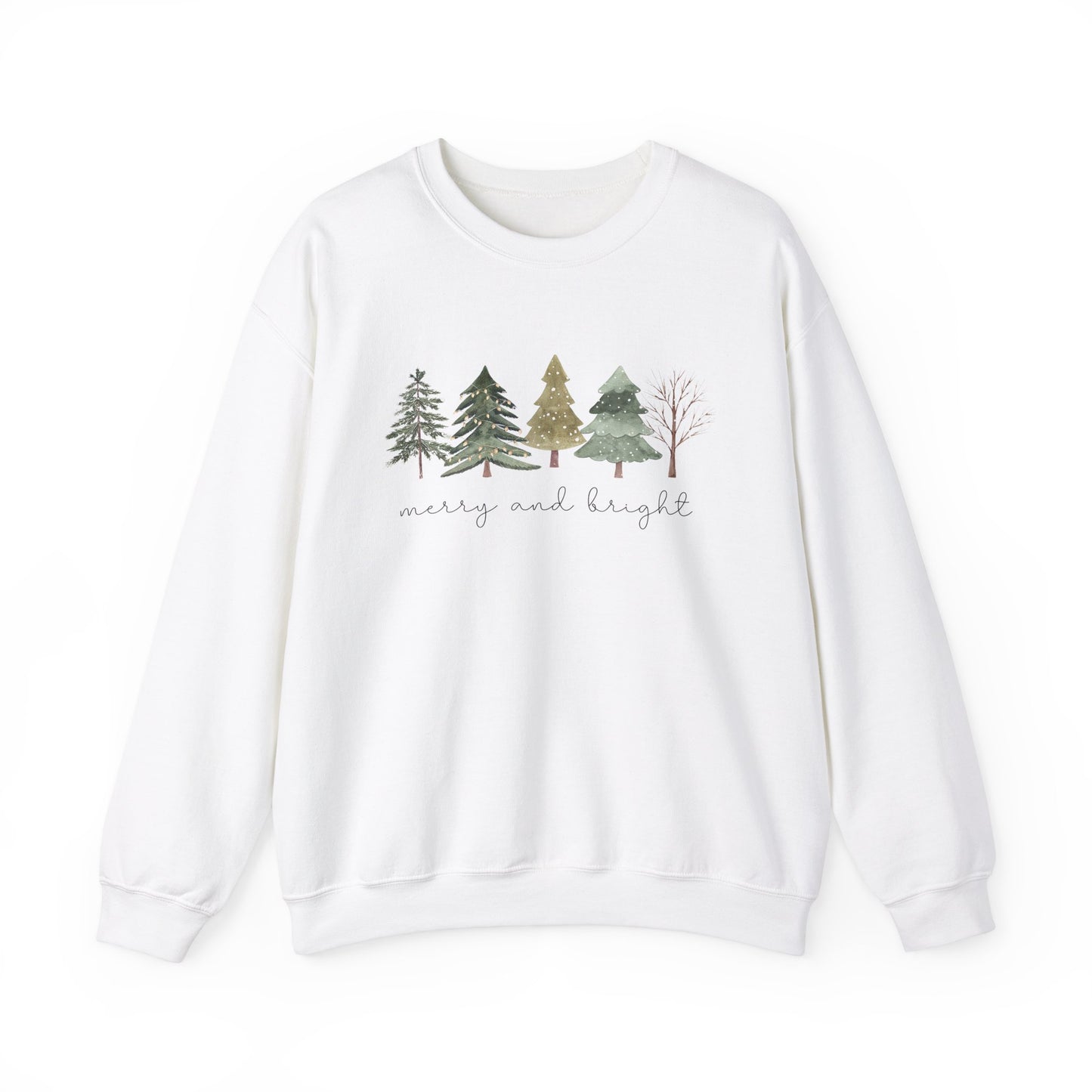 Christmas Trees Sweatshirt - Merry and Bright Unisex Crewneck - Design Studios Direct