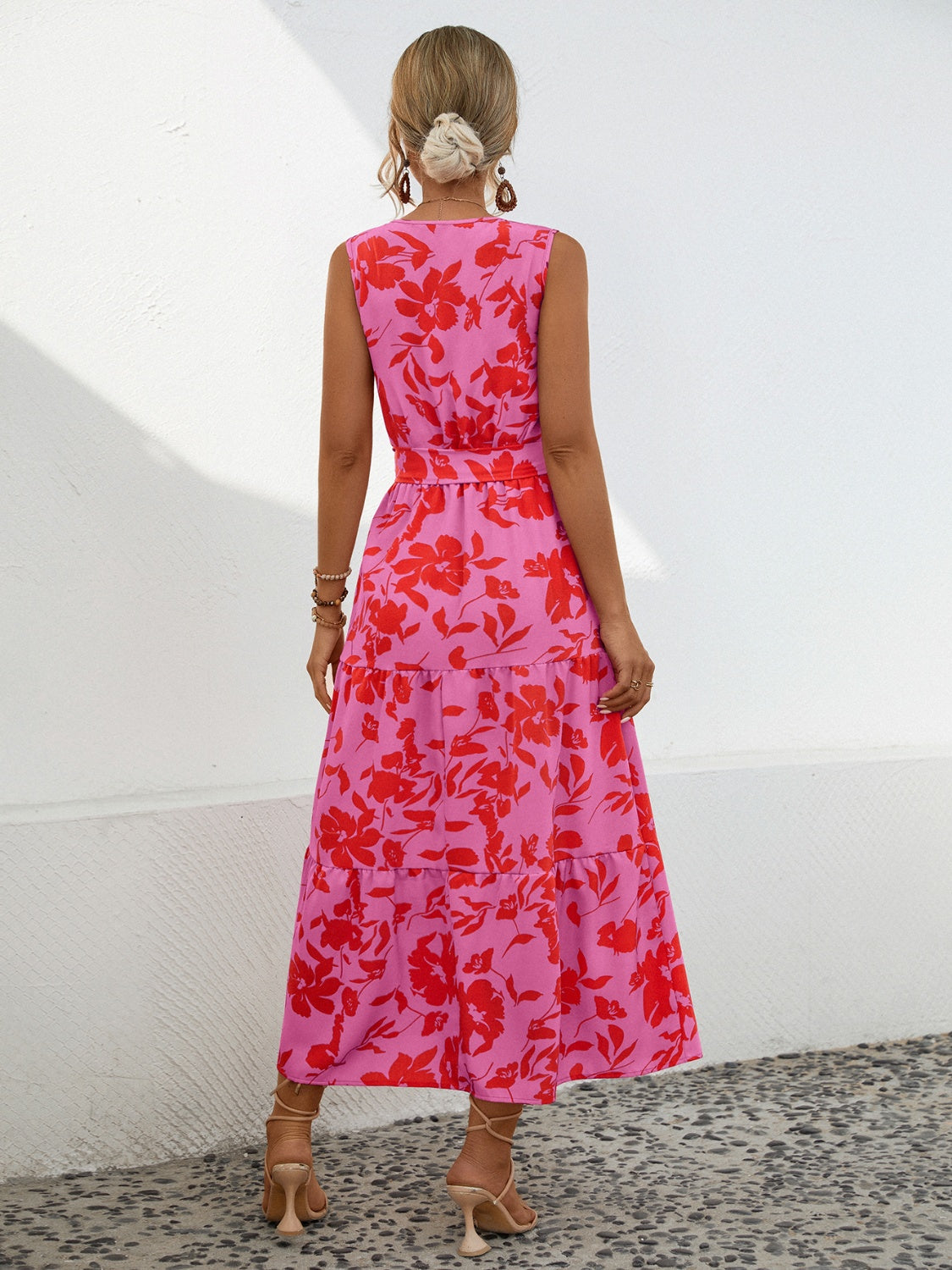 Tied Printed Surplice Tiered Dress - Design Studios Direct