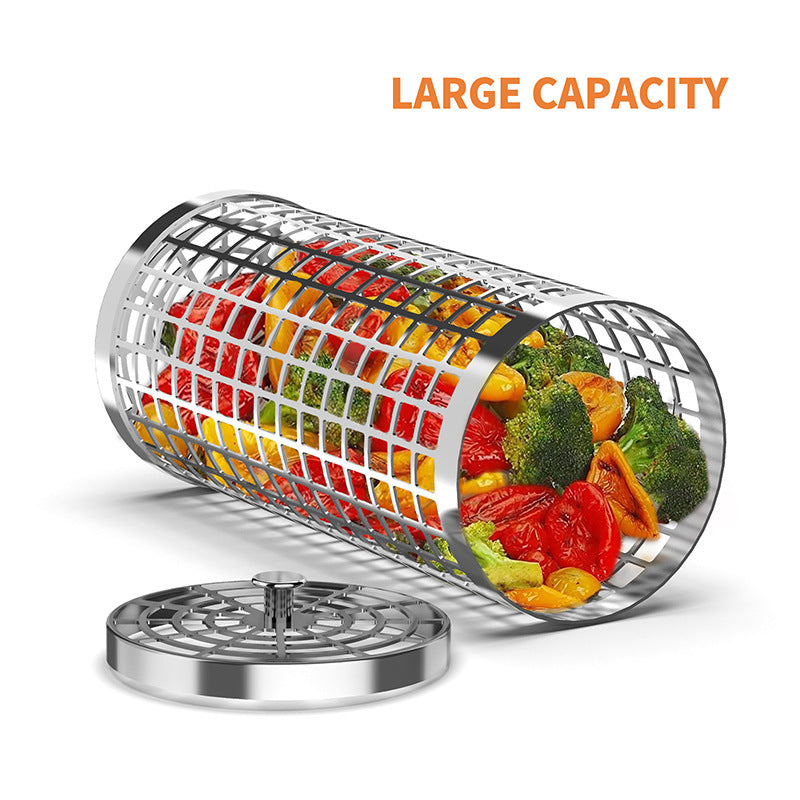 ProGrill Rotating Grill Basket: Outdoor Smoking Cage Portable Barbecue Net Rolling BBQ Grill - Design Studios Direct