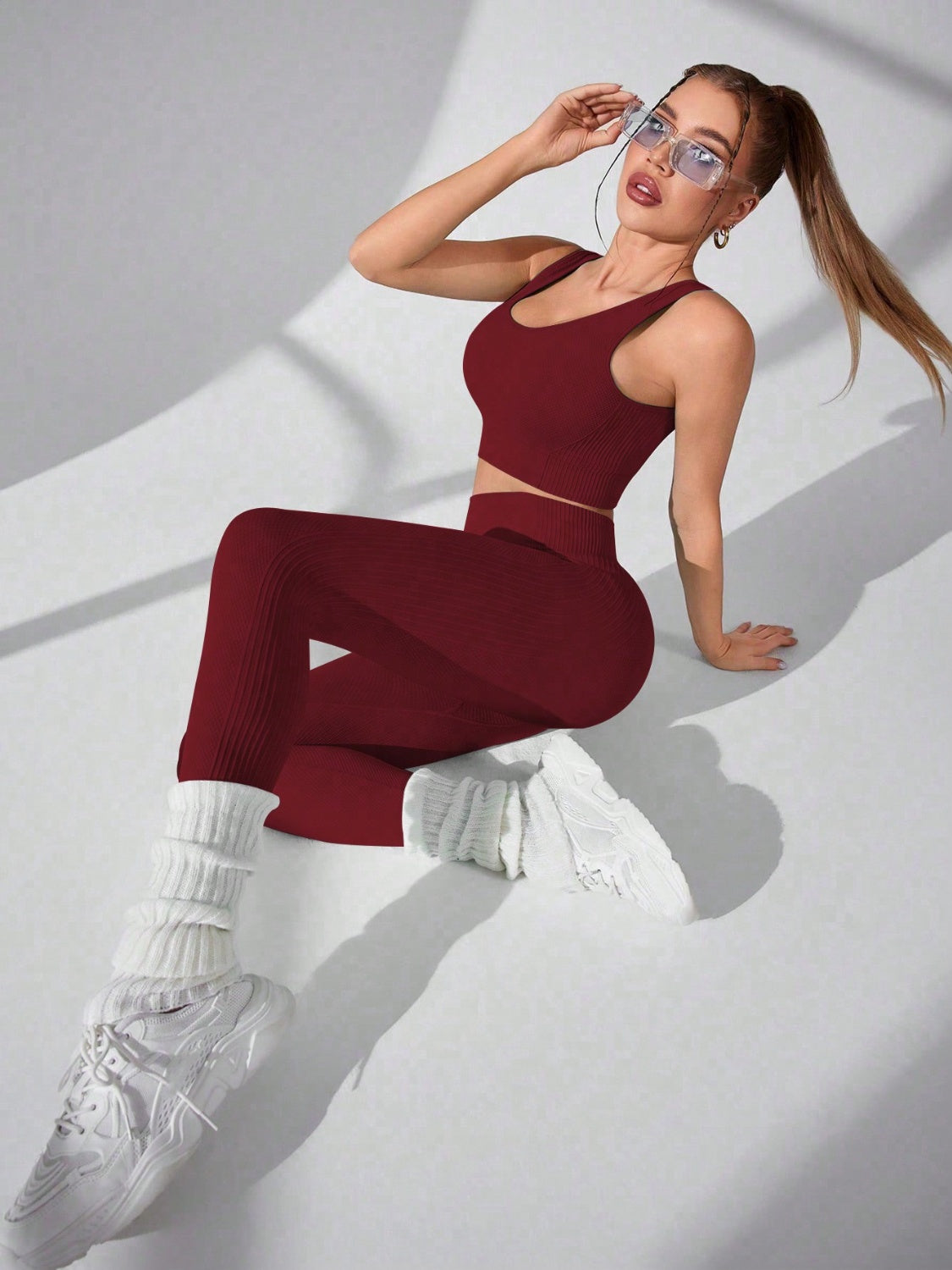 Scoop Neck Wide Strap Top and Pants Active Set - Design Studios Direct