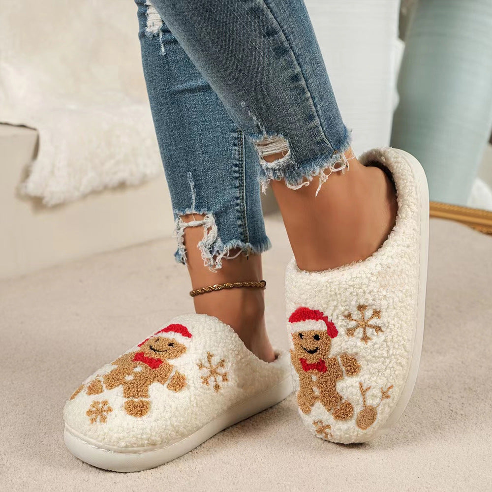 Gingerbread Snowflake Slippers – Cozy Non-Slip Winter House Shoes for Women - Design Studios Direct