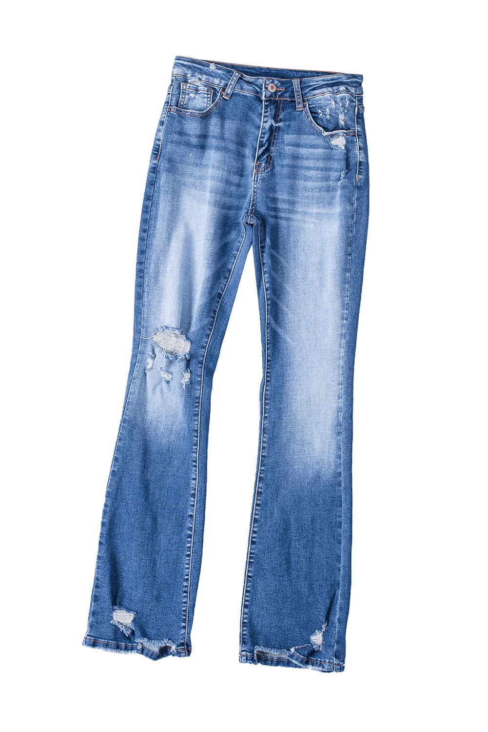 Blue Distressed Flare Jeans - Design Studios Direct