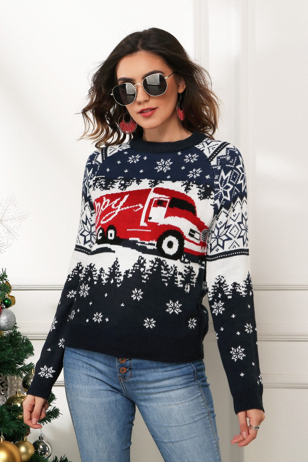 HAPPY Christmas Raglan Sleeve Sweater - Design Studios Direct