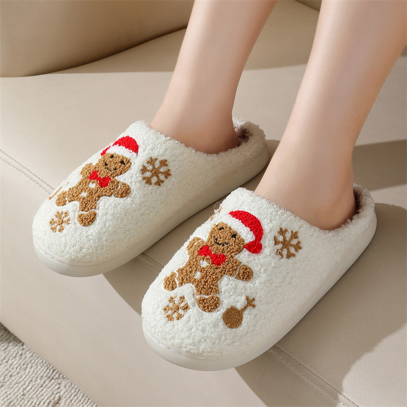 Gingerbread Snowflake Slippers – Cozy Non-Slip Winter House Shoes for Women - Design Studios Direct