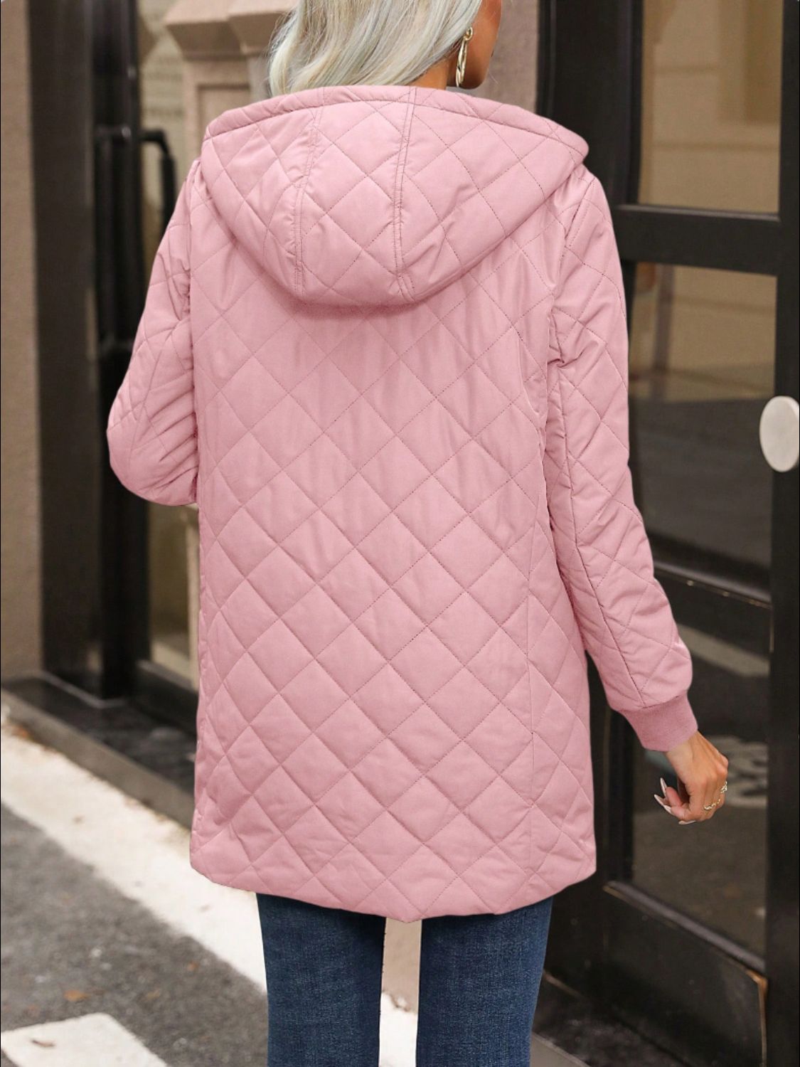 Quilted Zip Up Hooded Jacket with Pockets - Design Studios Direct