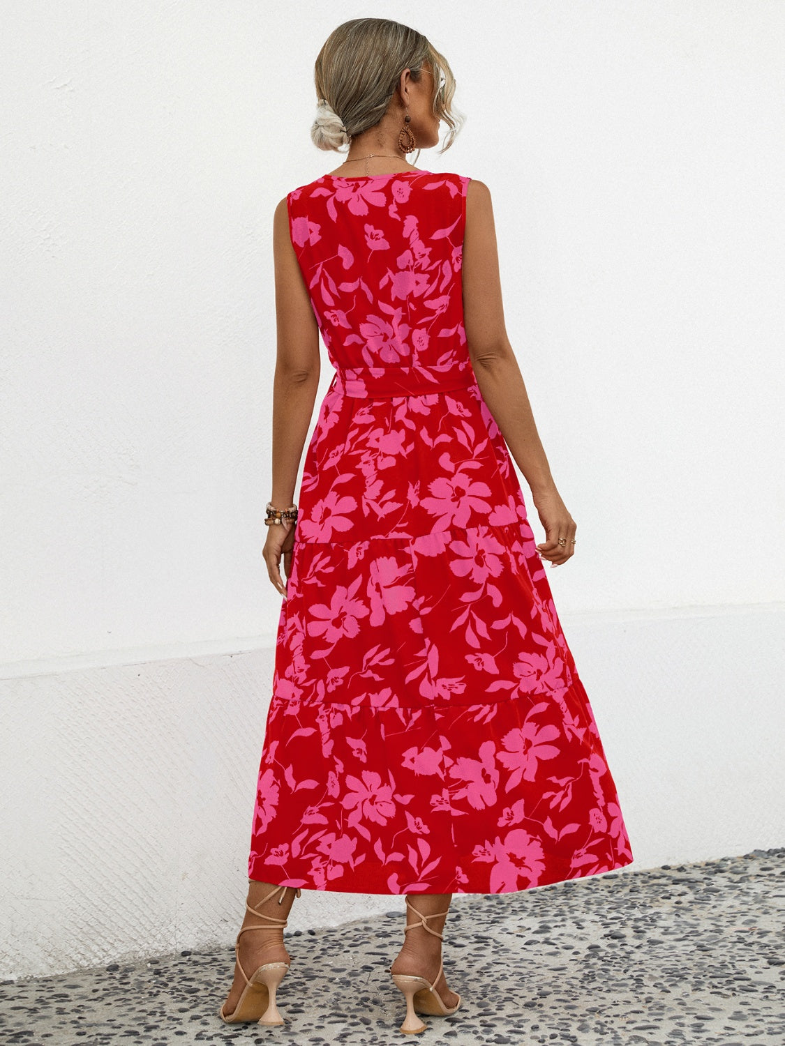 Tied Printed Surplice Tiered Dress - Design Studios Direct