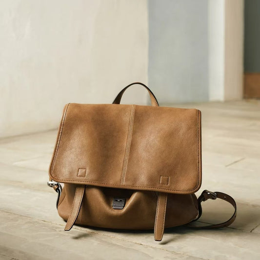Vegetable-Tanned Leather Messenger Backpack