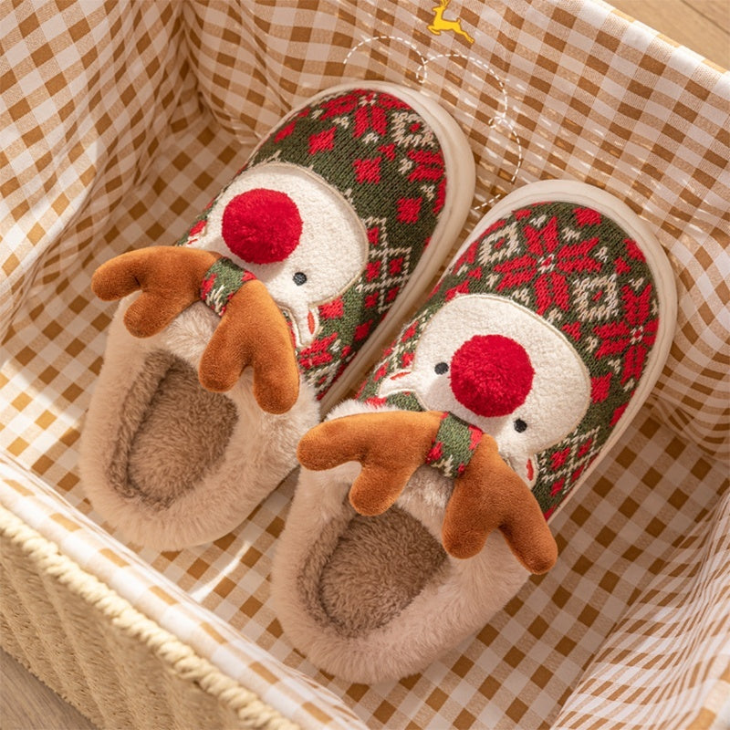 Cute Elk Plush Slippers – Cozy Non-Slip Winter House Shoes for Women - Design Studios Direct