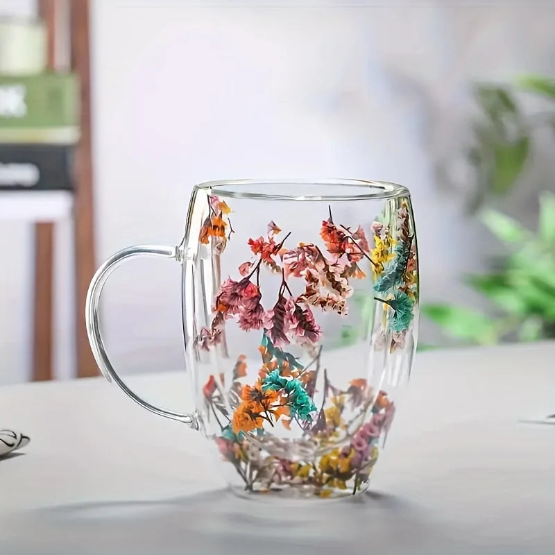 Flowers Double Insulated Glass Cup for Hot and Cold - Design Studios Direct