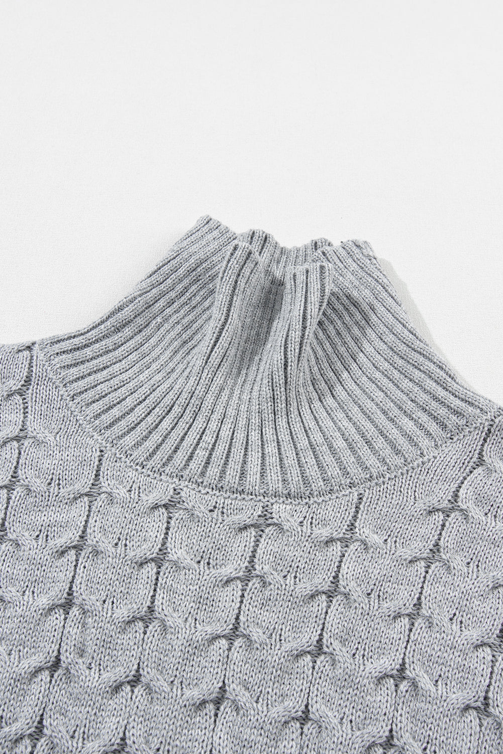 Medium Grey Cable Knit Turtleneck Batwing Sleeve Sweater - Design Studios Direct