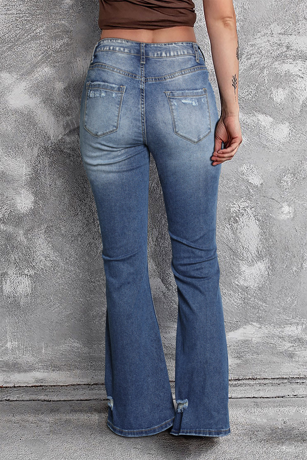 Blue Distressed Flare Jeans - Design Studios Direct