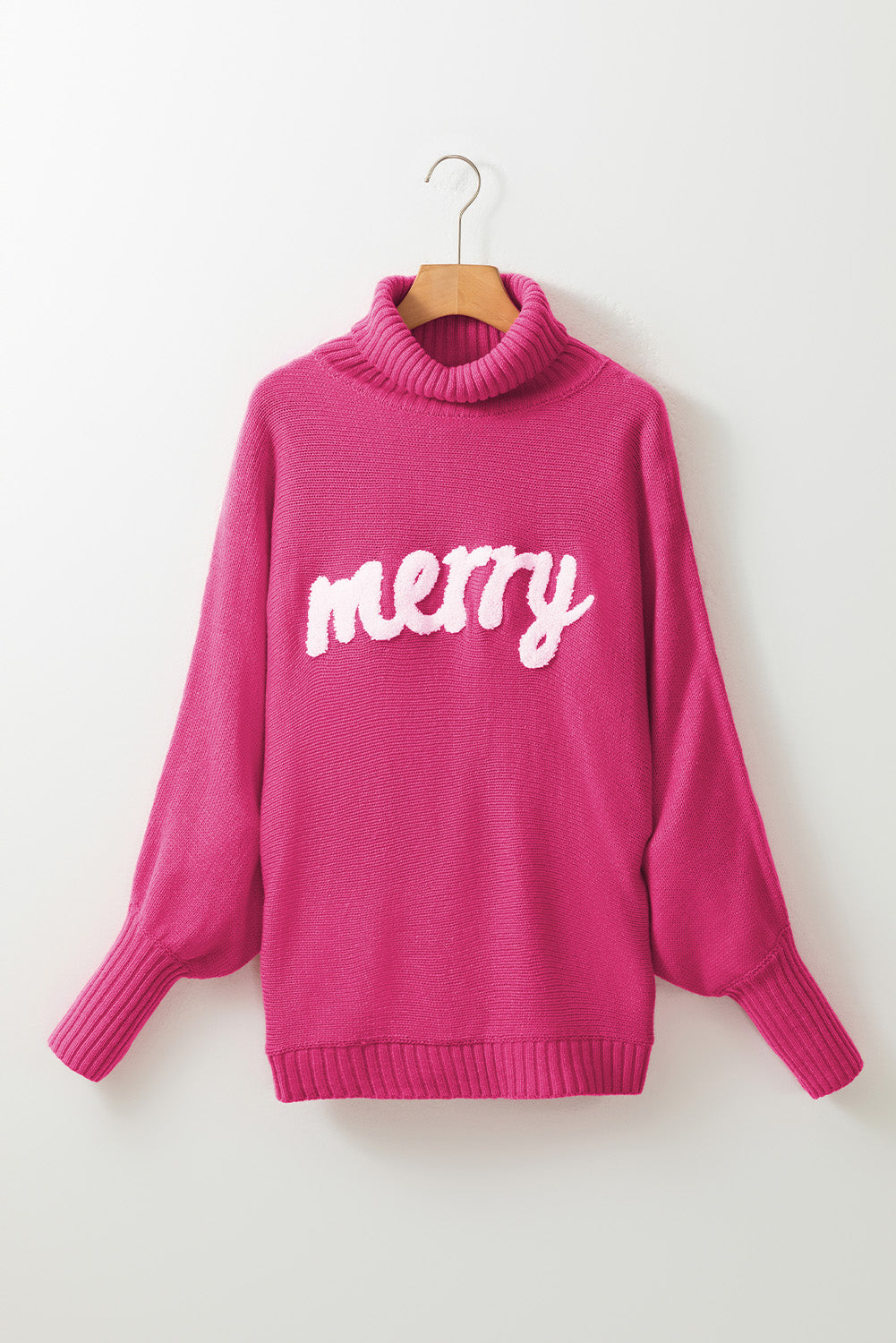 Rose Merry Letter Embroidered High Neck Sweater - Design Studios Direct