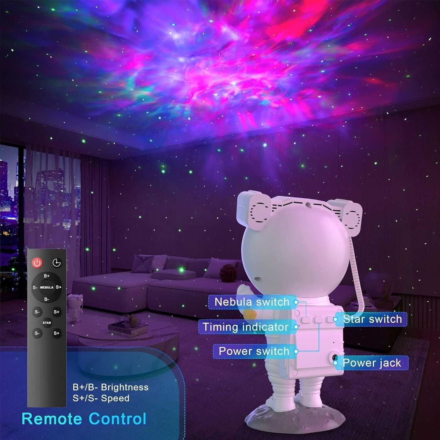 Astronaut Galaxy Projector Light with Remote, Kids Night Light - Design Studios Direct