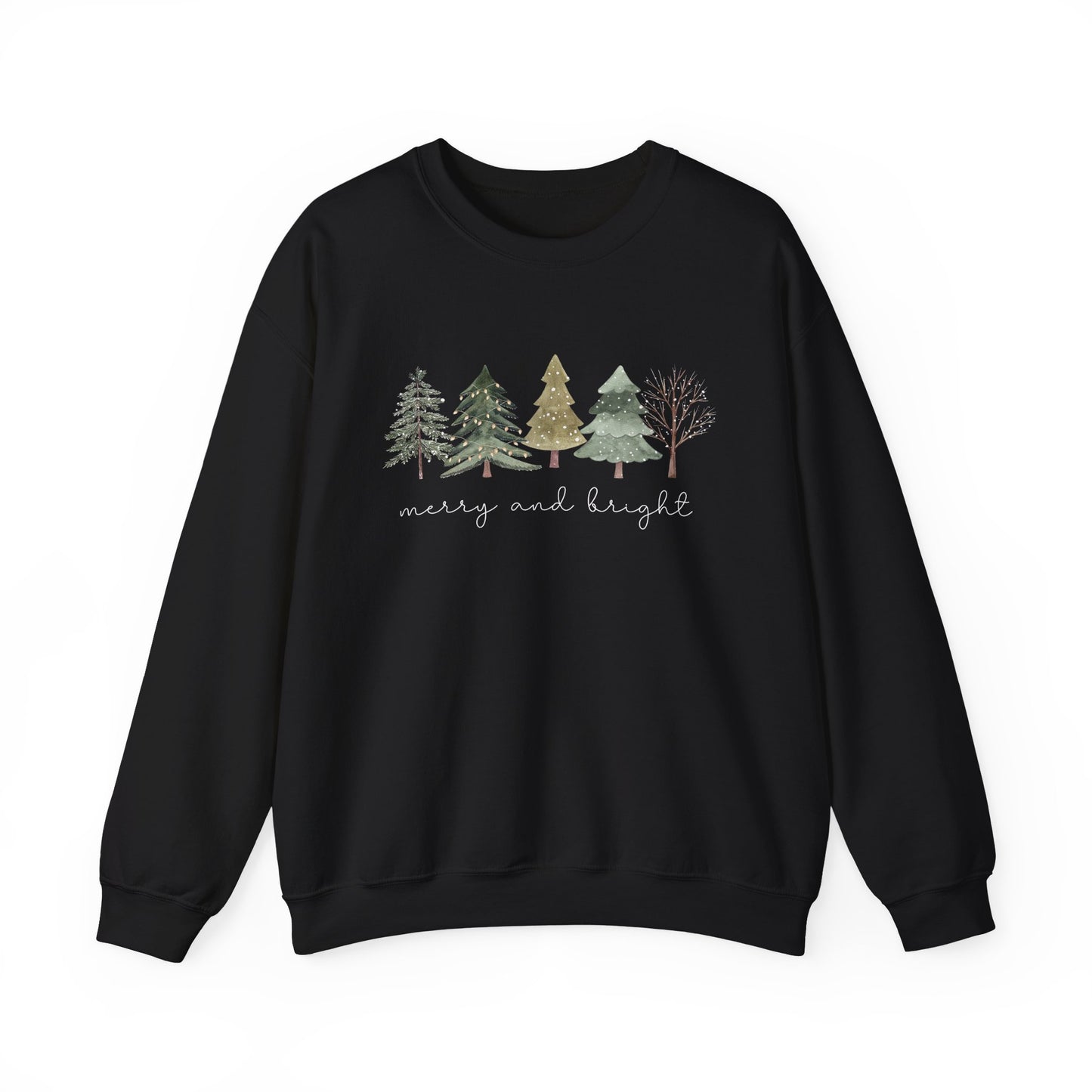 Christmas Trees Sweatshirt - Merry and Bright Unisex Crewneck - Design Studios Direct