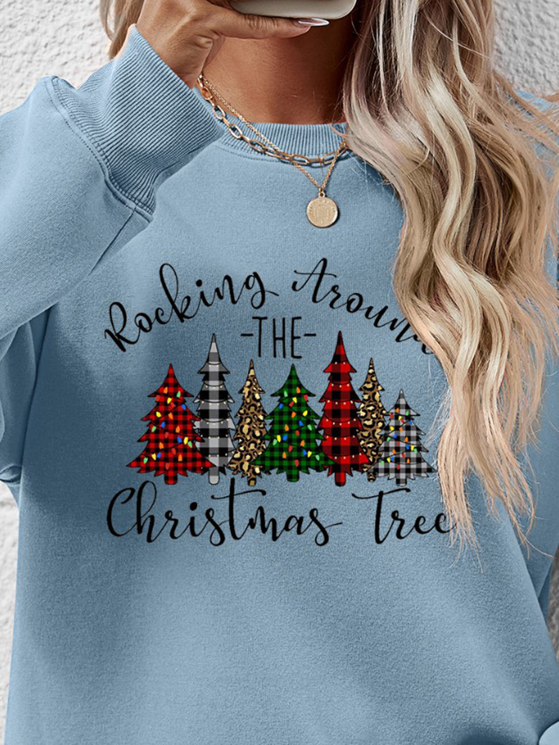 Christmas Tree Graphic Round Neck Sweatshirt - Design Studios Direct