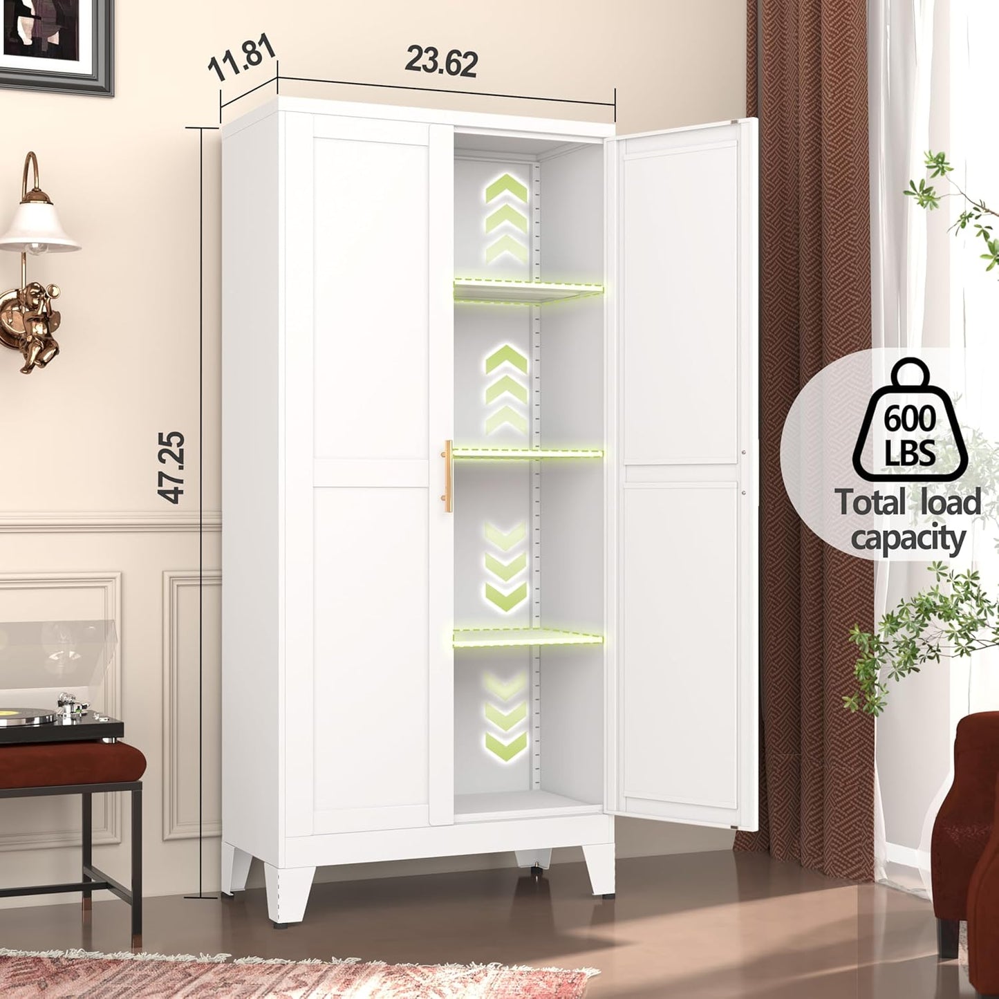 Metal Pantry Cabinet, Kitchen Pantry Storage Cabinets with 2 Door and 3 Adjustable Shelves, White Kitchen Pantry Cabinet, Freestanding Cupboard for Kitchen Dining Room Living Room Bathroom