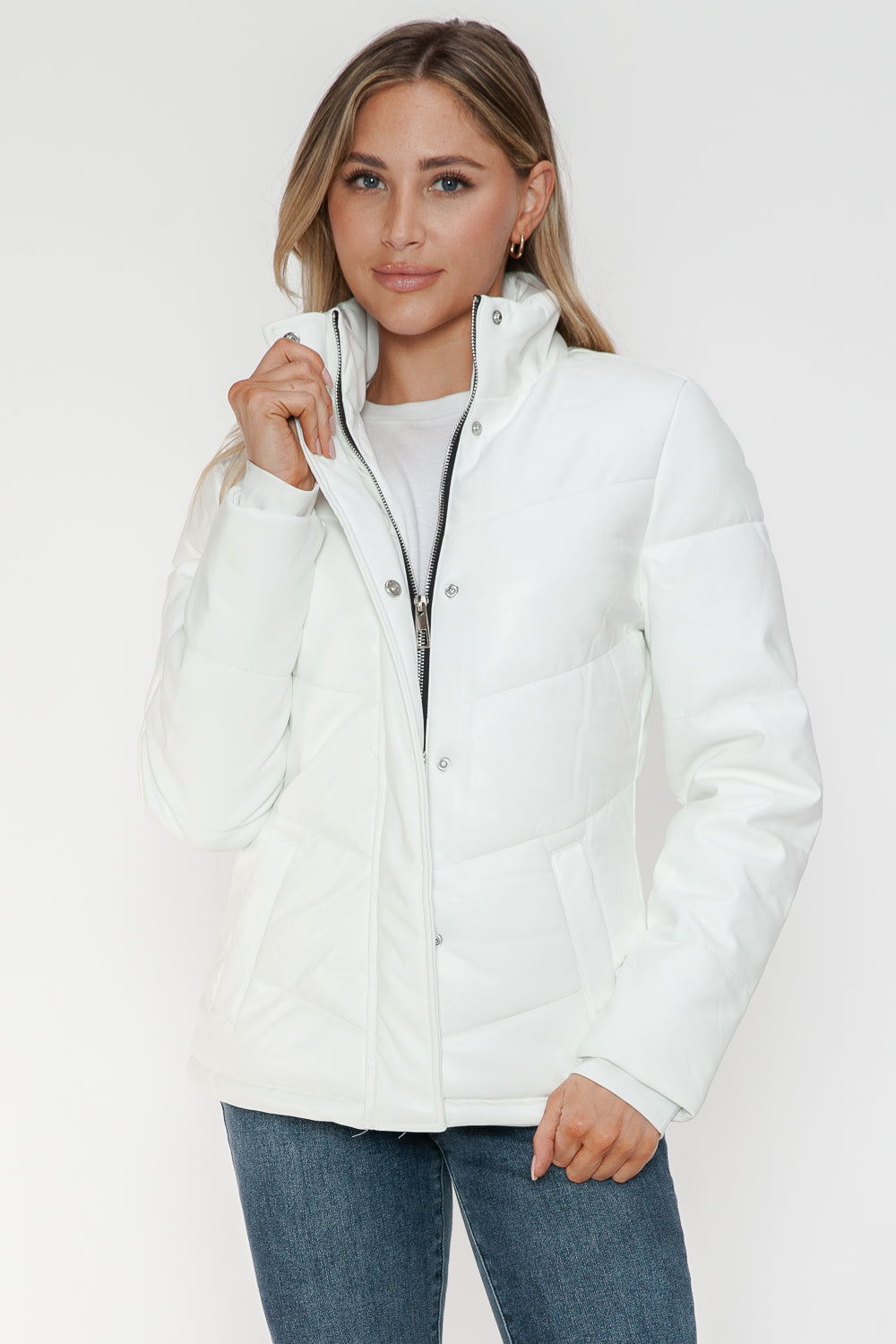 Snobbish Pocketed Zip Up Turtleneck Puffer Jacket - Design Studios Direct