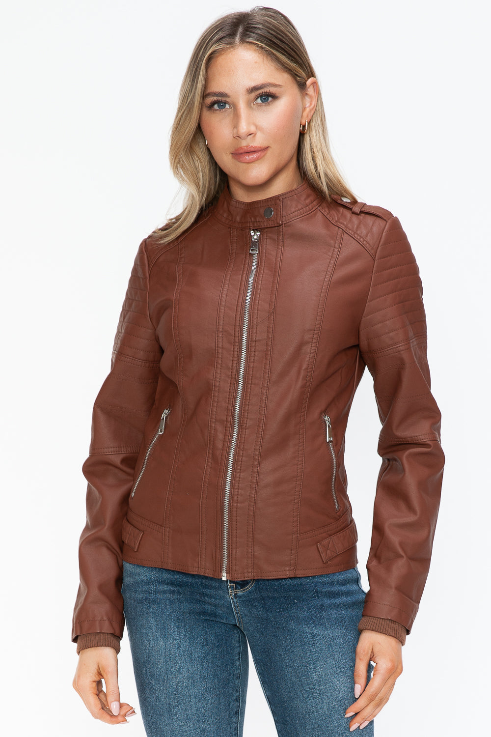 Snobbish PU Leather Biker Jacket with Side Zip Pockets - Design Studios Direct