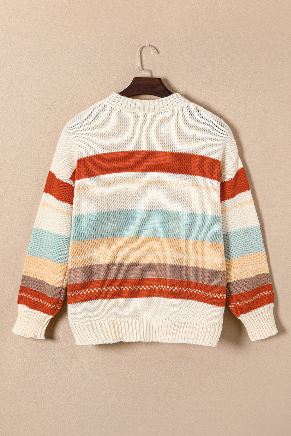 Crew Neck Drop-shoulder Striped Color Block Sweater - Design Studios Direct