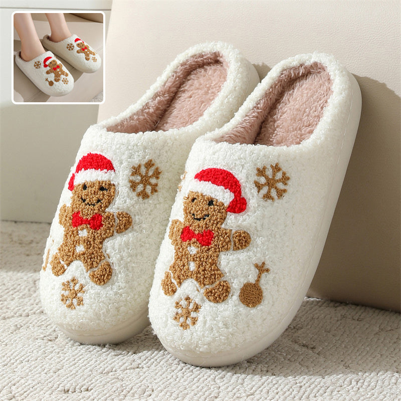 Gingerbread Snowflake Slippers – Cozy Non-Slip Winter House Shoes for Women - Design Studios Direct