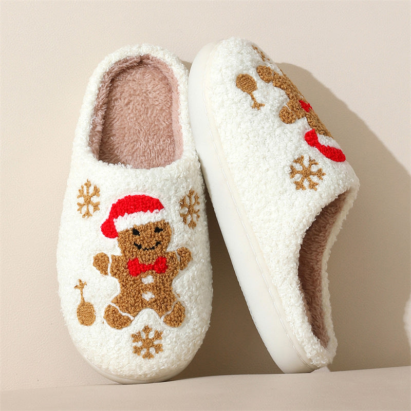 Gingerbread Snowflake Slippers – Cozy Non-Slip Winter House Shoes for Women - Design Studios Direct