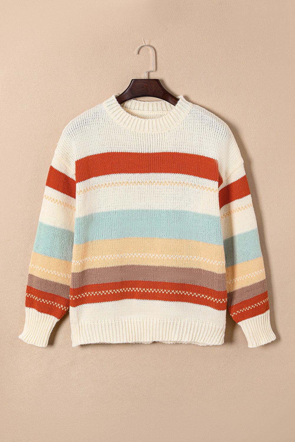 Crew Neck Drop-shoulder Striped Color Block Sweater - Design Studios Direct